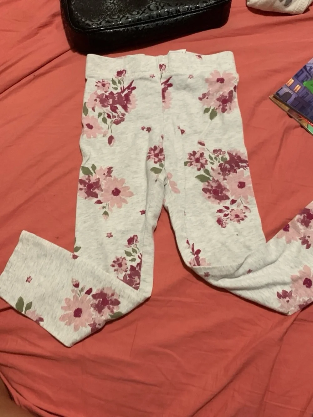 Girls Floral Leggings - Pink Flower Print